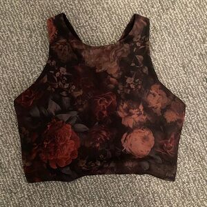 Athleta Floral Bra Crop Top - Black and Red sz Med